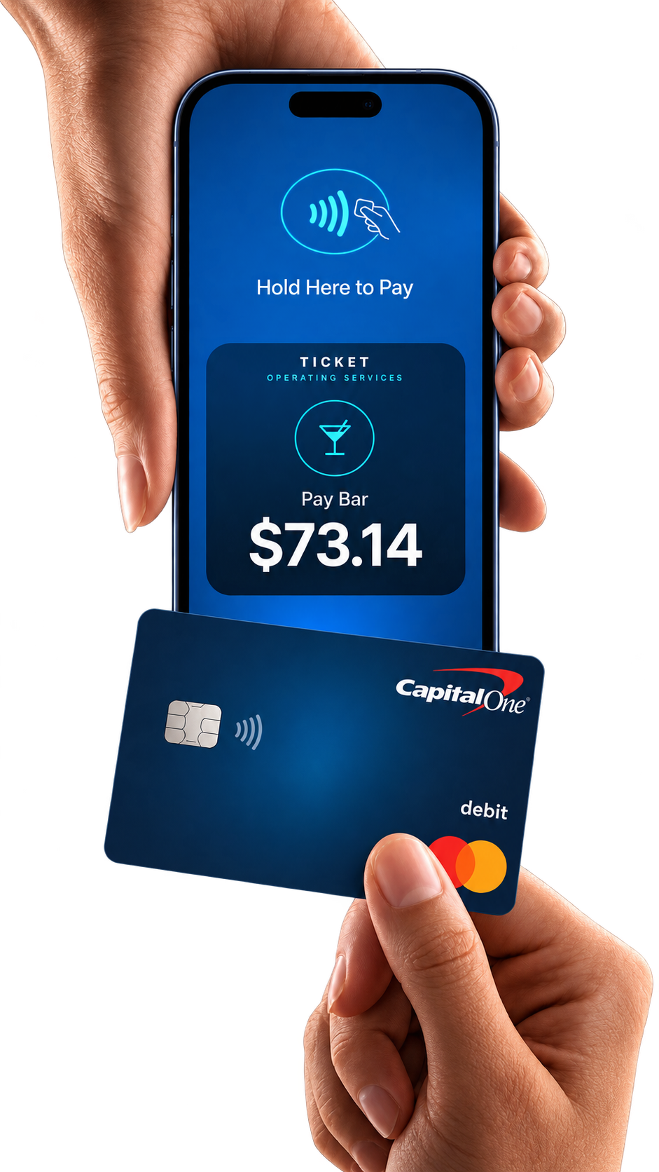 Illustrative TICKET tap-to-pay flow with a contactless card